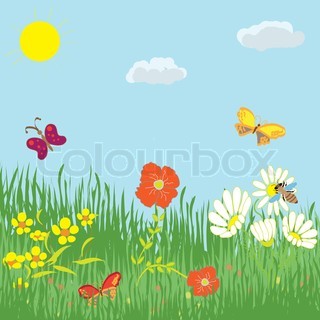 Cartoon Flower Bed Tags: birds, breeze, flowers,